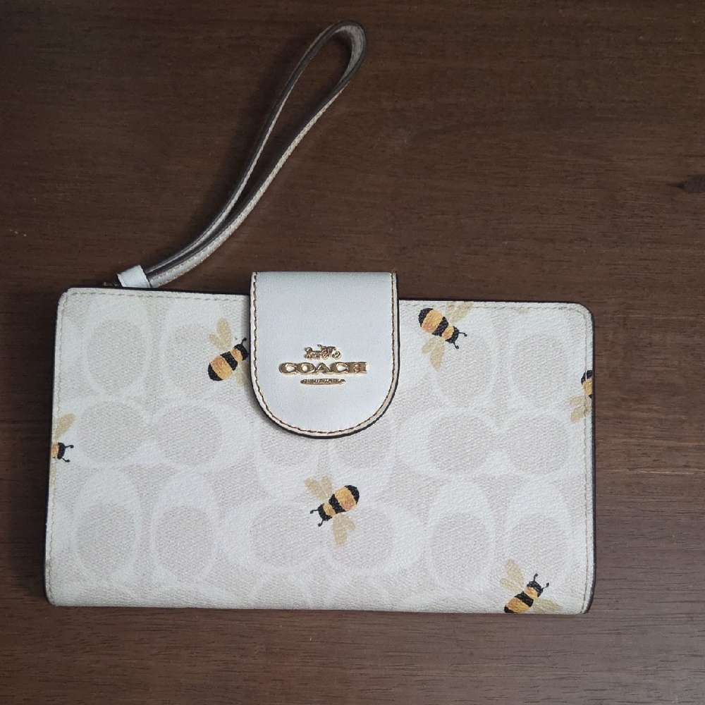 Coach Cream Wristlet with Bee Design